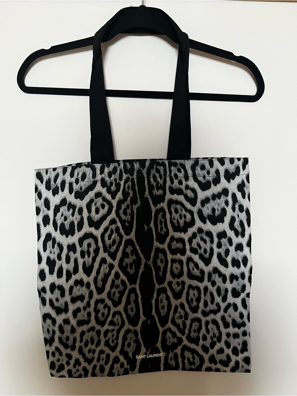 Saint Laurent Black and Gray Leopard-Print Tote